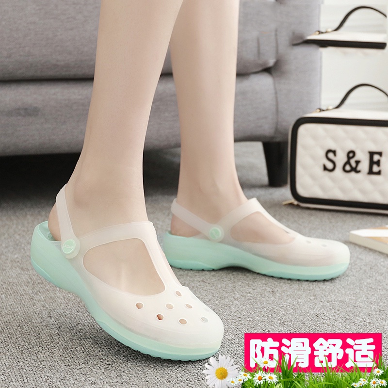 Giày Sandal Nhựa Dẻo Trong Suốt Đế Dày Tăng Chiều Cao Phối Màu Thay Đổi Độc Đáo Thời Trang Đi Biển Cho Nữ