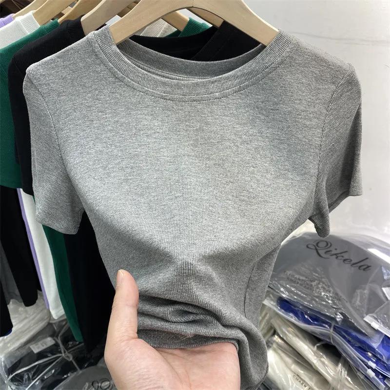 Áo Thun Tay Ngắn Dáng Ôm Vải Lụa Lạnh Thời Trang Mới Cho Nữ