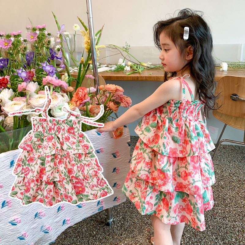 Váy hoa bé gái dây đeo váy phù hợp với dây buộc váy trẻ em cho 2-8 tuổi