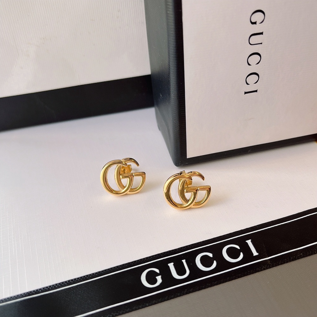 Bông Tai Gucci Bằng Thép Titan Họa Tiết GG Đôi Khắc Chữ Thời Trang Cho Nữ