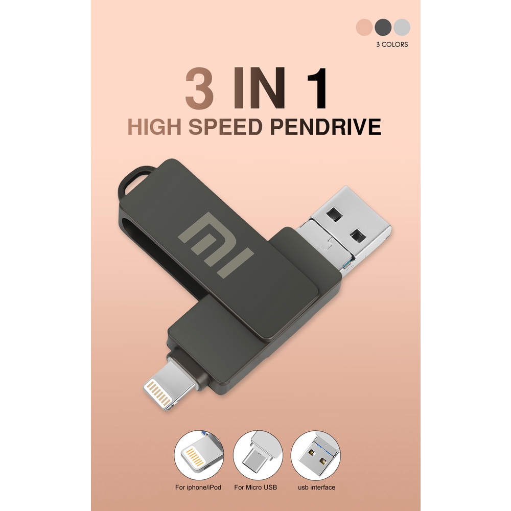 Ổ Đĩa Flash USB 3 Trong 1 Cho iPhone iPad Android PC 128GB 256GB 512GB 1TB