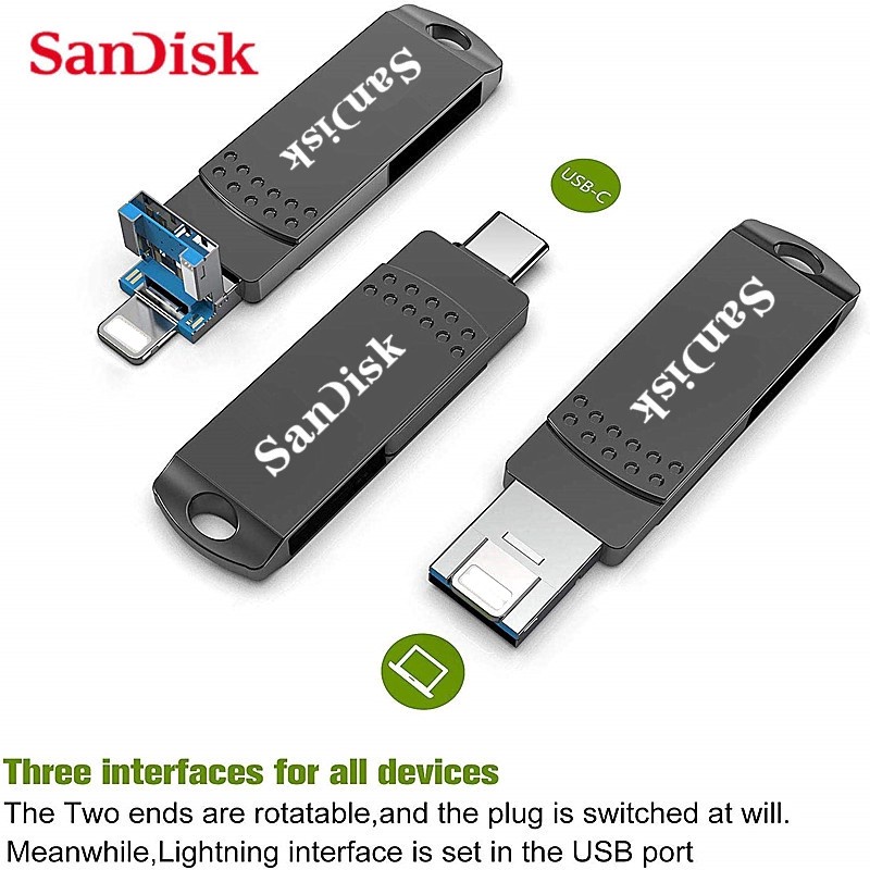 Ổ Đĩa Mềm sandisk usb 3.0 1tb 3 Trong 1 Tốc Độ Cao Cho ip 6 7 8 x xr 11 12 13 14