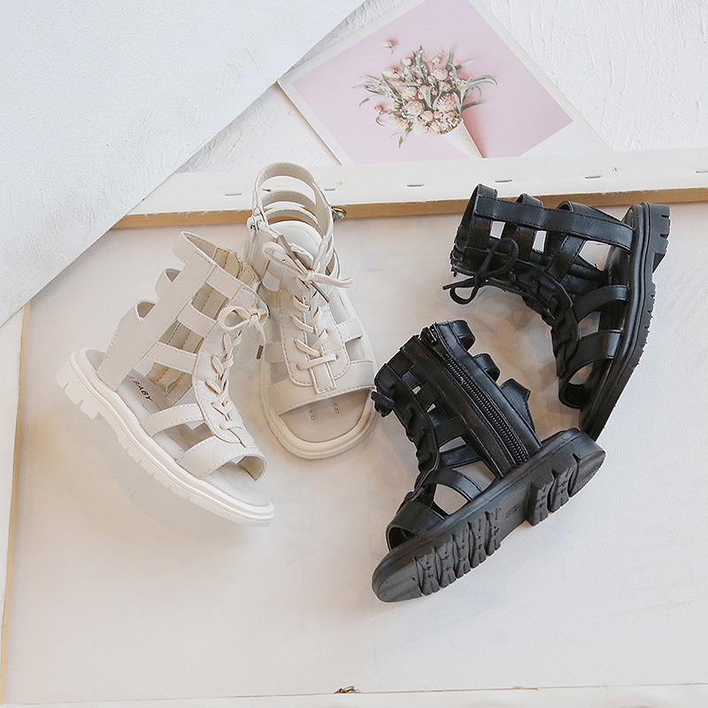 Giày Sandal Công Chúa Đế Mềm Có Khóa Kéo Bên Hông Phong Cách Roman Dễ Thương Cho Bé Gái