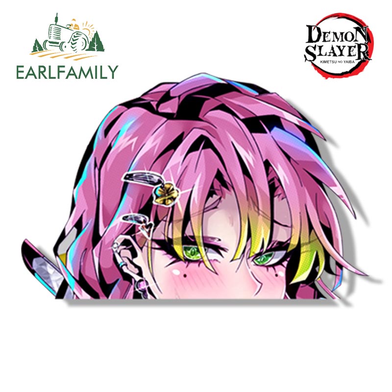 Earlfamily sticker Dán Xe Hơi Họa Tiết Hoạt Hình demon slayer waifu peeker jdm Aqooneo