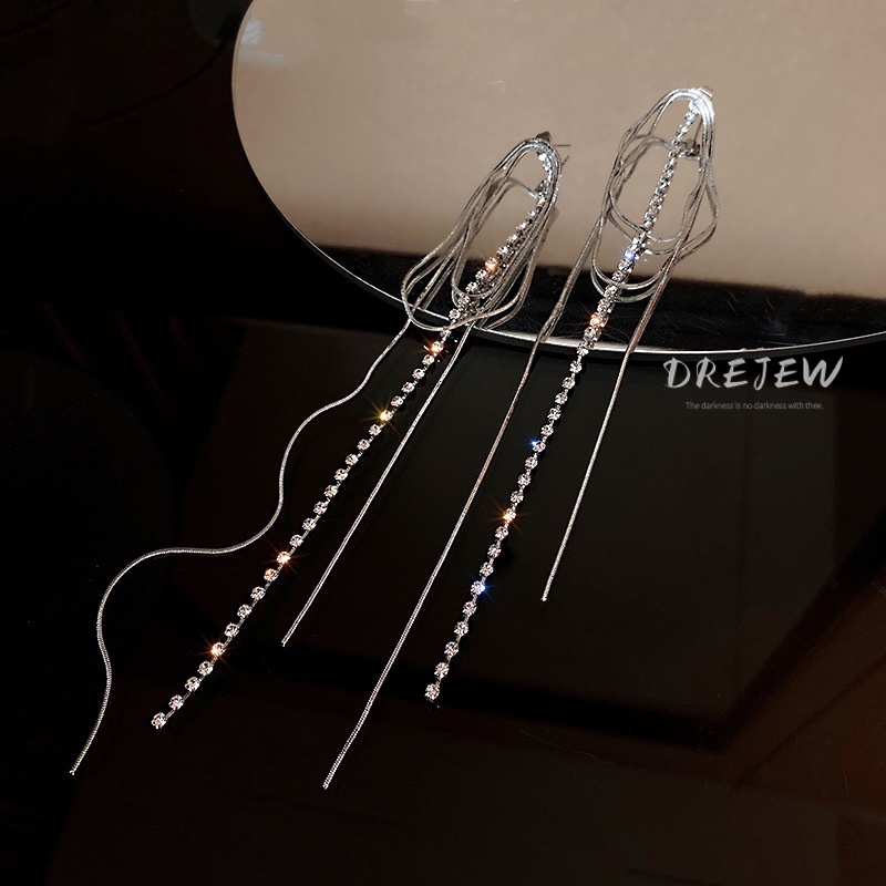 Khuyên tai DREJEW dáng dài đính đá zircon phong cách Âu Mỹ thời trang cho nữ