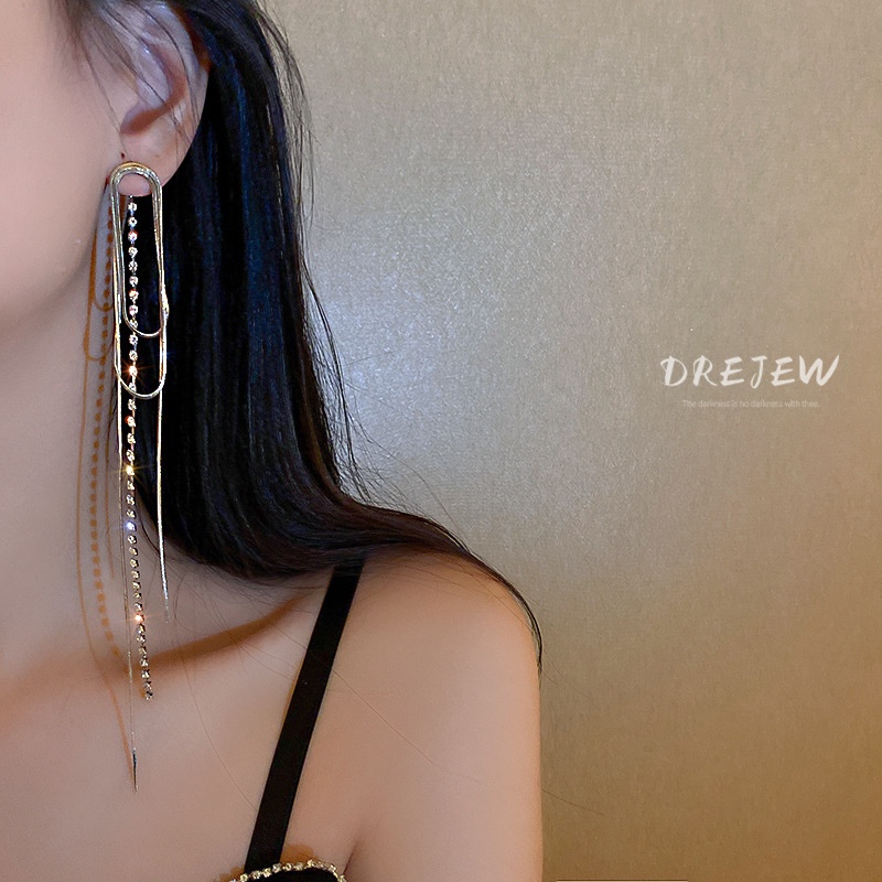 Khuyên tai DREJEW dáng dài đính đá zircon phong cách Âu Mỹ thời trang cho nữ