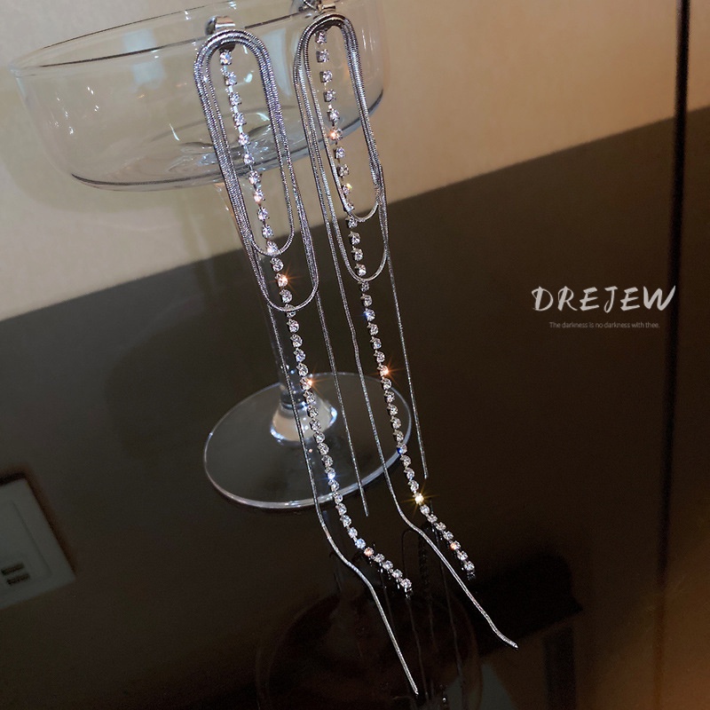Khuyên tai DREJEW dáng dài đính đá zircon phong cách Âu Mỹ thời trang cho nữ