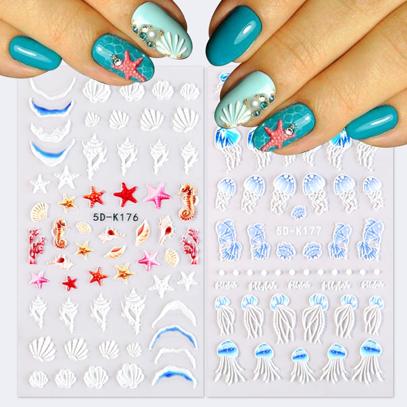 Tờ miếng dán trang trí móng tay nghệ thuật UR SUGAR tạo kiểu 5D tùy chọn thời trang mùa hè đi biển