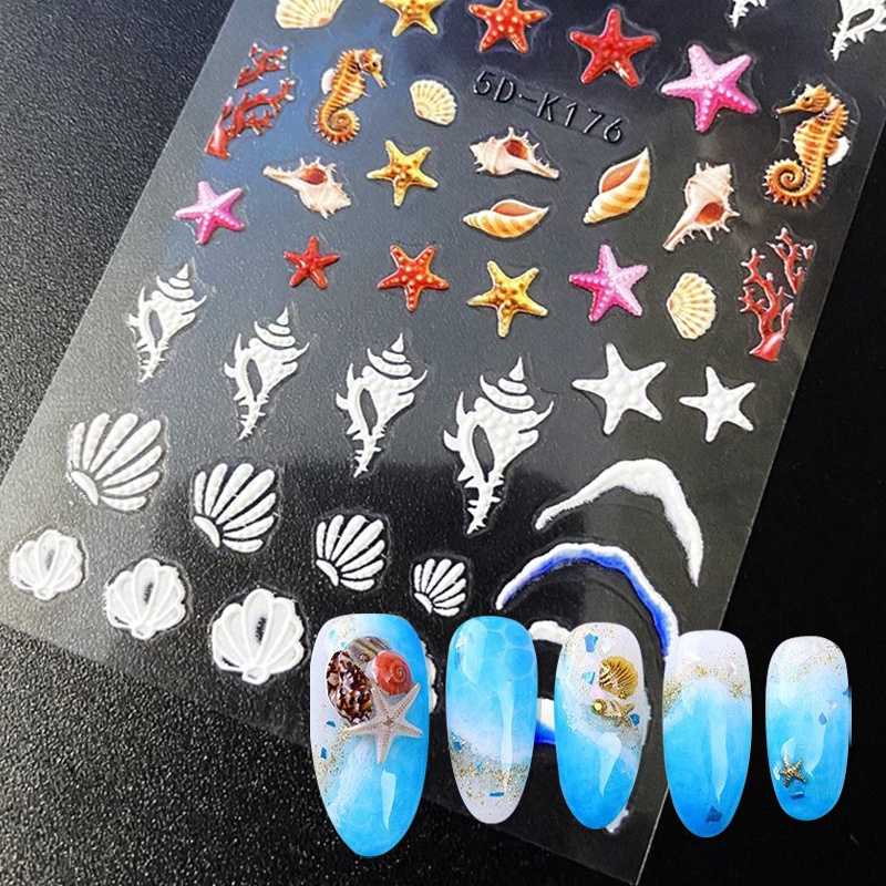 Tờ miếng dán trang trí móng tay nghệ thuật UR SUGAR tạo kiểu 5D tùy chọn thời trang mùa hè đi biển