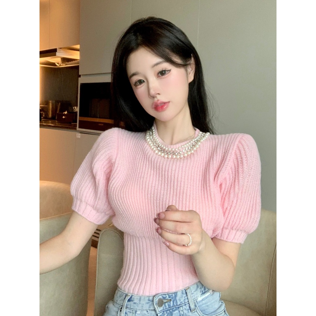 Áo Dệt Kim Tay Phồng Thời Trang Mùa Hè Hàn Quốc Dành Cho Nữ