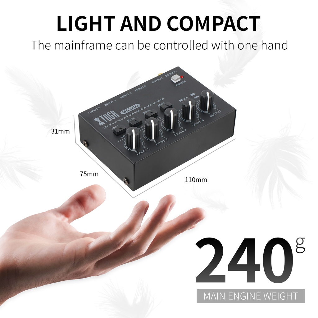 Máy Trộn Âm Thanh 4 Kênh Ít Ồn Thấp 4 Kênh 4 Đầu Vào DC 5V Nhỏ Gọn Tiện Dụng Cho Guitar Bass / Micro / Sân Khấu