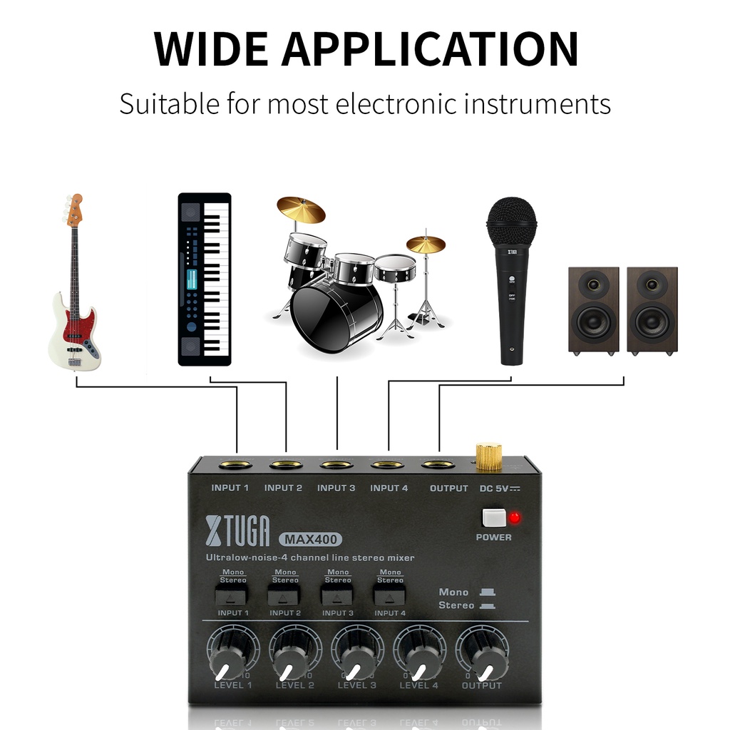 Máy Trộn Âm Thanh 4 Kênh Ít Ồn Thấp 4 Kênh 4 Đầu Vào DC 5V Nhỏ Gọn Tiện Dụng Cho Guitar Bass / Micro / Sân Khấu