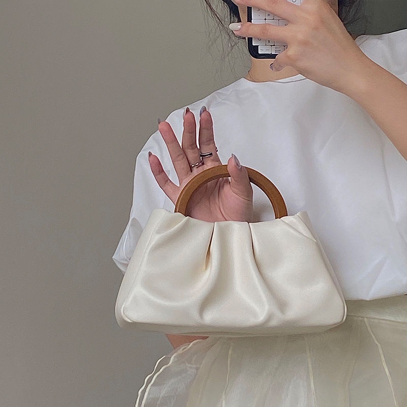 Túi Xách Đeo Vai Mini Tay Cầm Bằng Gỗ Gấp Lại Được Phong Cách Niche Kiểu Mới Dành Cho Bạn Nữ