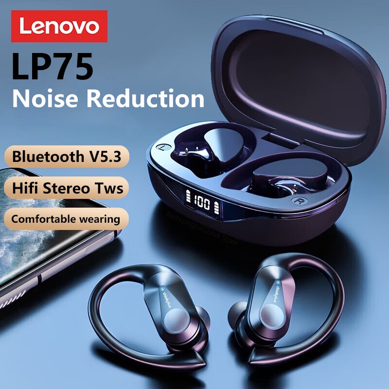 Tai Nghe bluetooth 5.3 Không Dây Âm Thanh hifi stereo Chống Nước lenovo lp75 ipx5