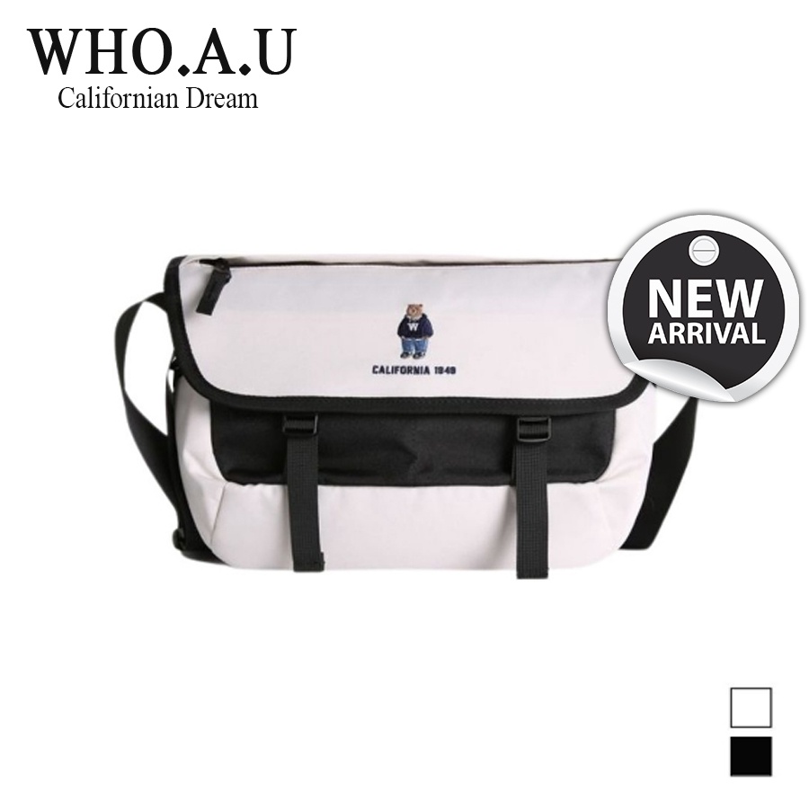 Túi xách WHO.A.U WHBGD1212A đeo chéo dây đeo có bảng đỡ chống nặng 100% Polyester thêu Steve Bear small cross-bag