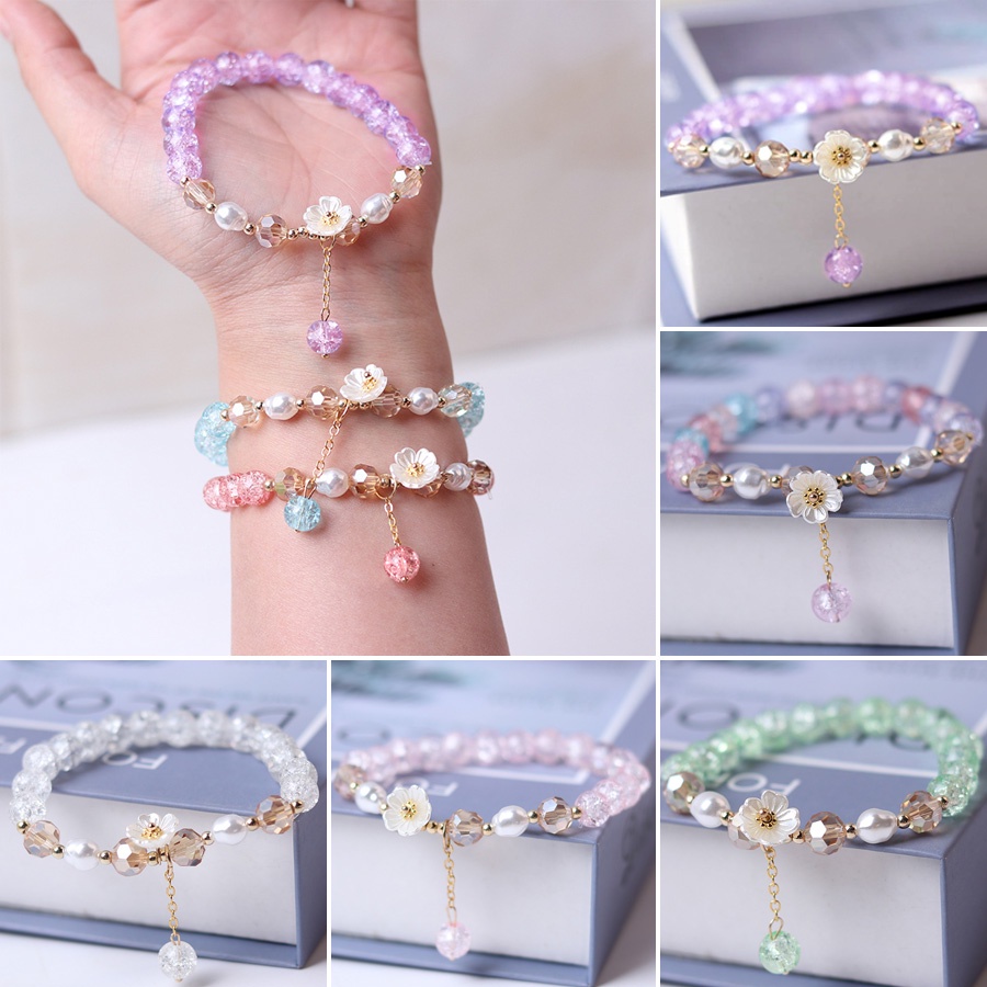 Vòng Tay Co Giãn Đính Hạt Pha Lê Thời Trang Hàn Quốc Cho Nữ