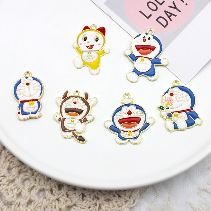 2 cái / lốc phim hoạt hình anime dễ thương pokonyan doraemonalloy mặt dây chuyền men tự làm phụ kiện trang sức bùa cho phụ nữ, móc chìa khóa / bông tai / vòng cổ mặt dây chuyền handmade diy jewelry 026