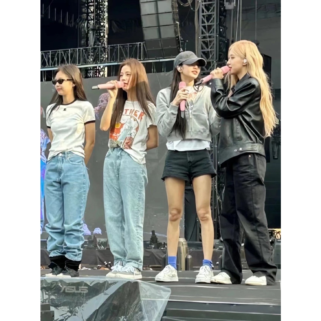 Áo Thun Tay Ngắn Cổ Tròn Màu Sắc Tương Phản Thêu logo Thương Hiệu Niche courreges jennie Jin Zhini