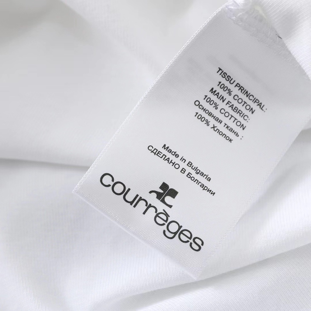 Áo Thun Tay Ngắn Cổ Tròn Màu Sắc Tương Phản Thêu logo Thương Hiệu Niche courreges jennie Jin Zhini