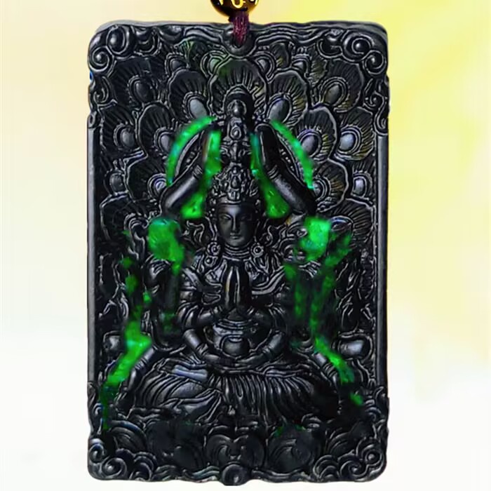 Mặt Dây Chuyền Đá Ngọc Bích Màu Đen / Xanh Lá Tự Nhiên An Toàn