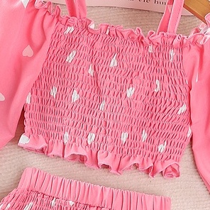 Set đồ 2 món SIYYIS gồm áo croptop trễ vai chấm bi + chân váy nhún bèo màu hồng cho bé 4-7 tuổi