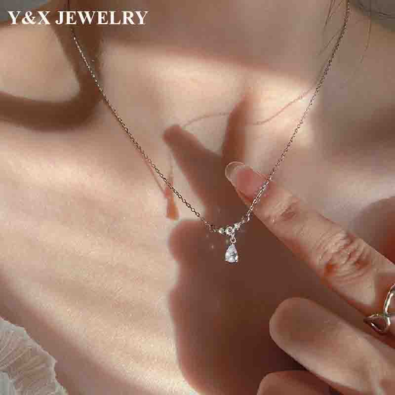 Vòng cổ Bạc 925 Mặt Hình Giọt Nước Đính Đá Pha Lê Thời Trang Cho Nữ