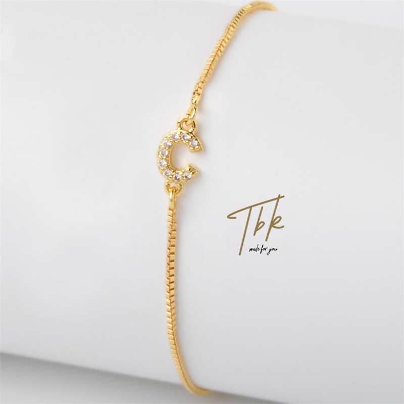 Vòng Tay Mạ Vàng 18k Mặt Hình Chữ Cái Đính Đá Zircon a-z 1167b