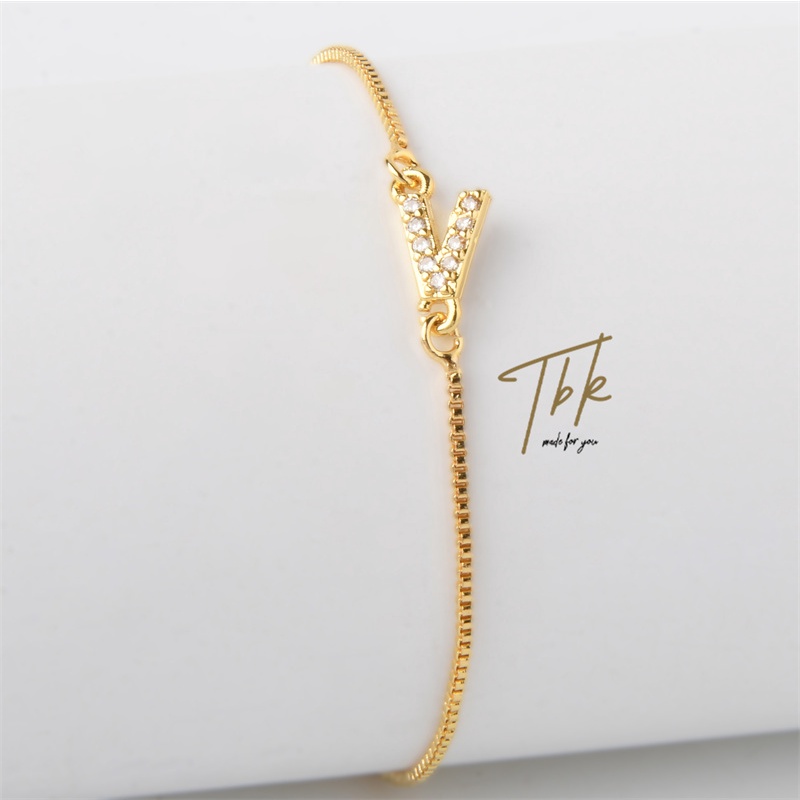 Vòng Tay Mạ Vàng 18k Mặt Hình Chữ Cái Đính Đá Zircon a-z 1167b