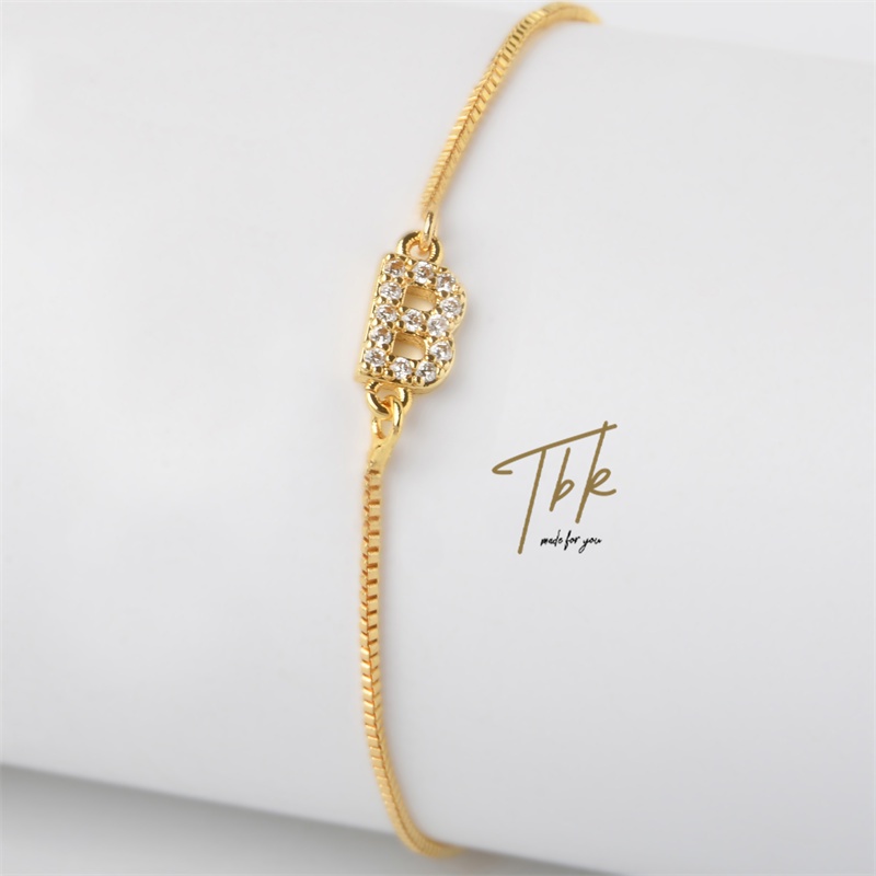 Vòng Tay Mạ Vàng 18k Mặt Hình Chữ Cái Đính Đá Zircon a-z 1167b