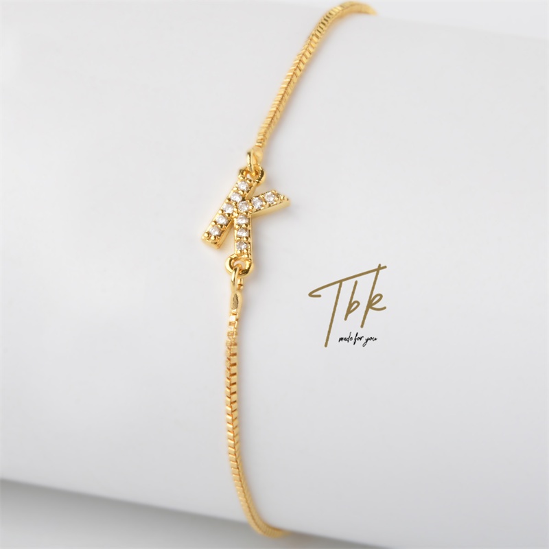 Vòng Tay Mạ Vàng 18k Mặt Hình Chữ Cái Đính Đá Zircon a-z 1167b
