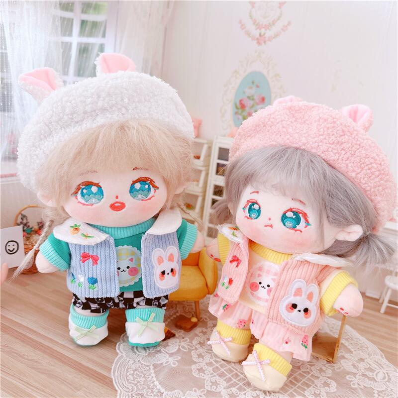 Bộ Trang Phục Búp Bê 20cm Gồm Áo + Chân Váy + Nón Hình Thỏ Dễ Thương