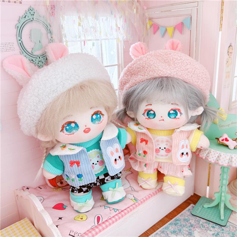 Bộ Trang Phục Búp Bê 20cm Gồm Áo + Chân Váy + Nón Hình Thỏ Dễ Thương