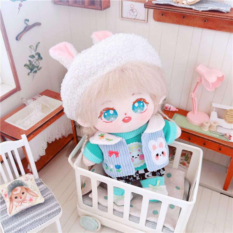 Bộ Trang Phục Búp Bê 20cm Gồm Áo + Chân Váy + Nón Hình Thỏ Dễ Thương