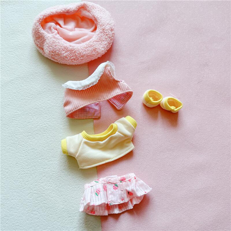 Bộ Trang Phục Búp Bê 20cm Gồm Áo + Chân Váy + Nón Hình Thỏ Dễ Thương