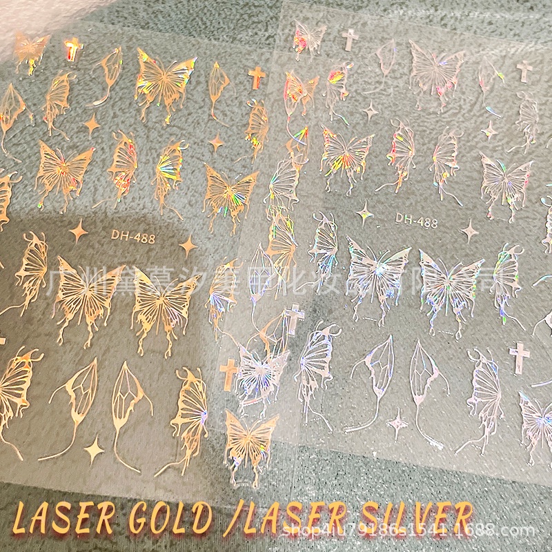 Hình Dán Trang Trí Móng Tay 3D Họa Tiết Bướm Rỗng Màu Laser Cực Quang Vàng Bạc Đen Trắng Phong Cách Mới Bán Chạy