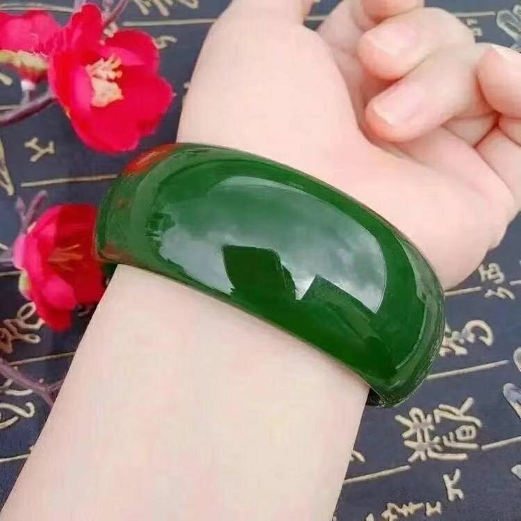 Xinjiang Vòng Tay Ngọc Bích Xanh Ngọc Bích Dày Rộng Jasper Cho Nữ