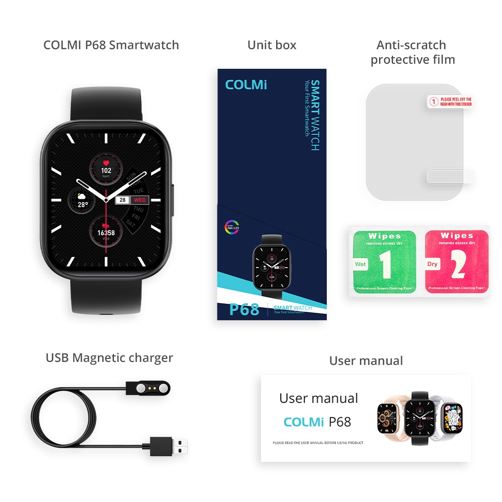 Đồng Hồ Thông Minh COLMI P68 AMOLED IP67 Chống Nước IP67 Kết Nối Bluetooth 22MM Pin Dài 5~7 Ngày