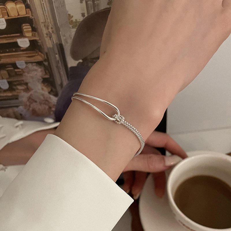 Vòng Tay Mạ Bạc 925 Hình Trái Tim Thắt Nút Có Thể Điều Chỉnh Kích Cỡ