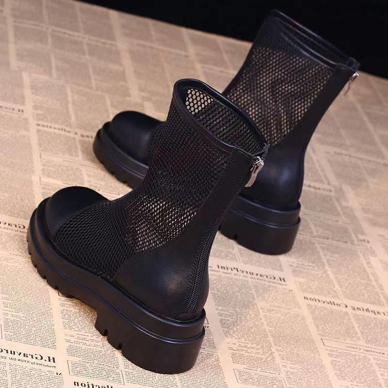 Giày Bốt Martin Mỏng Đế Dày Phối Lưới Thoáng Khí Thời Trang Mùa Hè 2023 Phong Cách Mới Cho Nữ