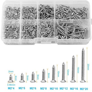 800 cái/hộp thép không gỉ vít tự tháo m2x4 m2x5 m2x6 m2x8 m2x10 bộ khóa đai ốc gỗ ren đinh bộ vít