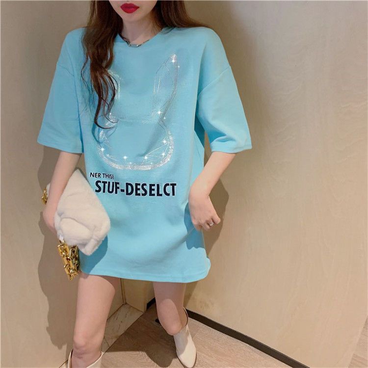 Công việc nặng nhọc, khoan bỏng, thỏ, dài vừa phải, áo thun ngắn, áo thun nữ 2022, xuân hè năm 2022, phiên bản Hàn Quốc, rộng rãi, rộng hàng trăm, nửa tay, đồng cảm,...