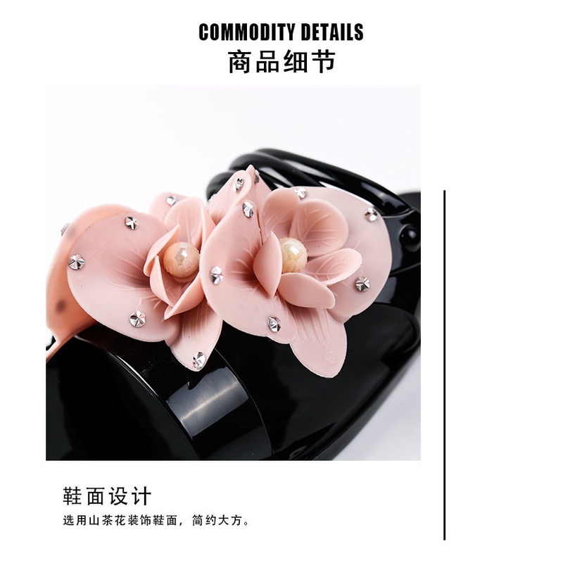 Dép Sandal Nhựa Dẻo Đế Bằng Chống Thấm Nước Đính Hoa Thời Trang Hàn Quốc Cho Nữ