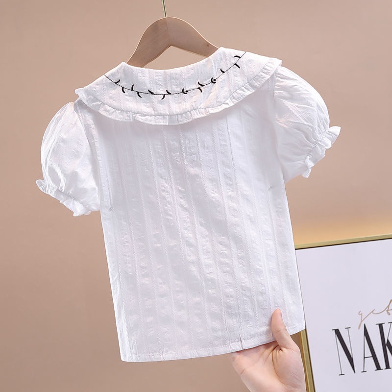 Áo Sơ Mi Trắng Tay Ngắn Cổ Búp Bê Kiểu Công Chúa Dễ Thương Cho Bé Gái