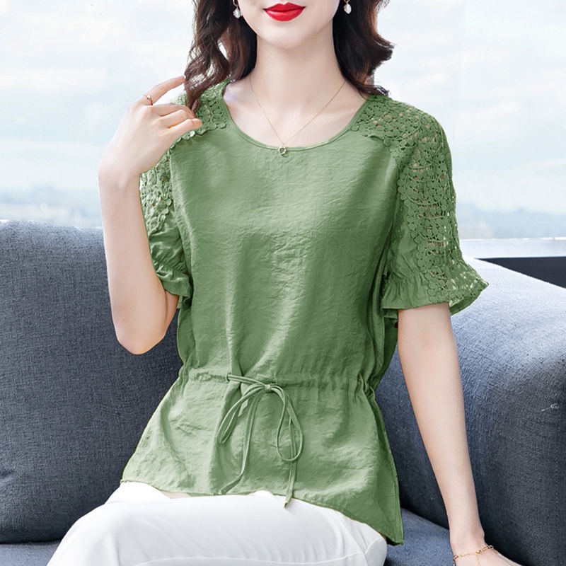 Áo chiffon Tay Ngắn Phối Ren Thời Trang Mùa Hè Cho Nữ