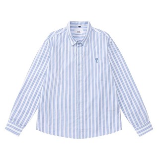 Áo sơ mi unisex tay dài kẻ sọc ami màu trơn bằng cotton nguyên chất phong cách mới
