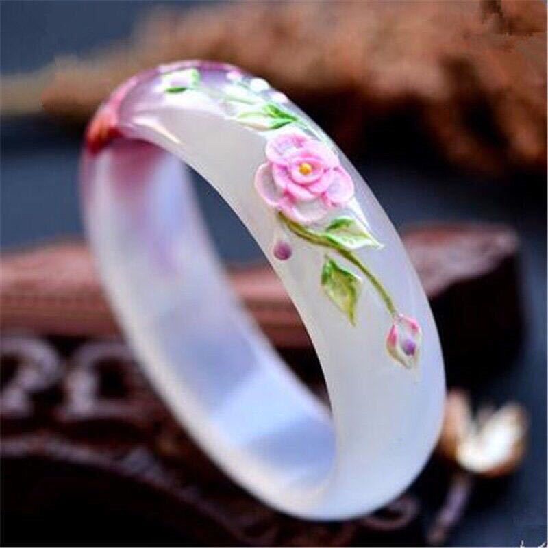 Vòng Đeo Tay Đá Mã Não Chạm Khắc Hình Chim Công Cao Cấp Dành Cho Nữ