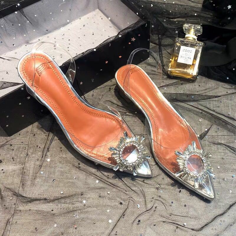 Giày Sandal Mũi Nhọn Quai Trong Suốt Đính Đá Thời Trang Mùa Hè Dành Cho Nữ 2023