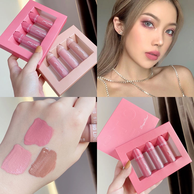 Bộ men môi ba mảnh niche thái lan, kiểu âu mỹ matte matte matte bề mặt mờ, nâu hồng trần, không