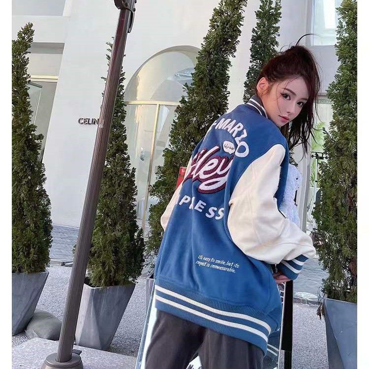 Áo Khoác Bóng Chày Co Giãn Giữ Ấm Thoải Mái Thêu Hình Gấu Phong Cách Đường Phố Mới Cho Cặp Đôi Màu Xanh Lá Cây Cardi