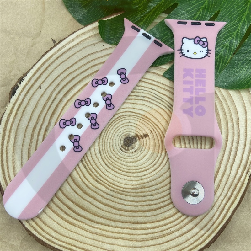 Dây Đeo Đồng Hồ Bằng Silicone Chống Nước &amp; Rơi Hình Hello Kitty Cho iWatch 7 / 6 / 5 / 4 / 3 / 2 / 1 / SE 38 / 40 / 41 / 42 / 44 /
